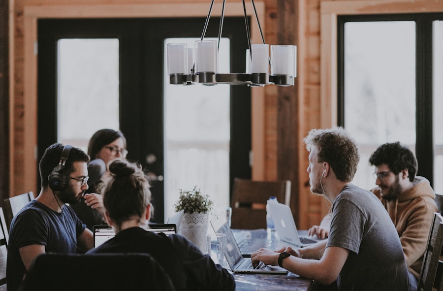 Team collaborating around a table
